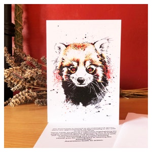 Tarjeta de Saludos Panda Rojo 5"x 7". Obras de arte en serie de animales en peligro de extinción