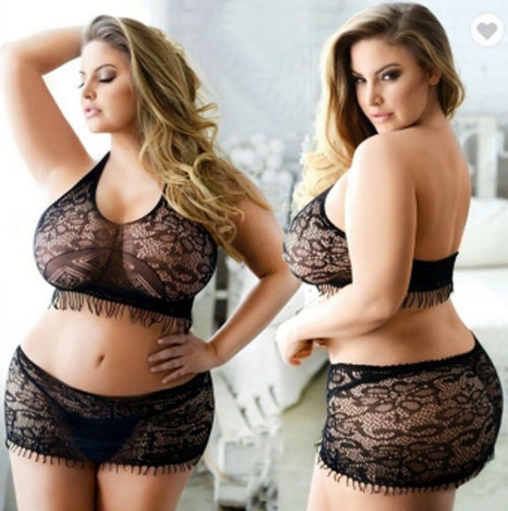 Sexy Lace 2 Piece Plus Size Lingerie Set Black -  Canada