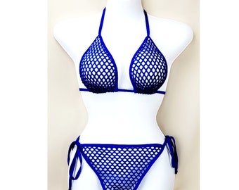 Royal Blue Fishnet Sheer Bikini Set Sheerswim