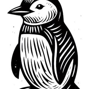 Penguin Linocut Style Art