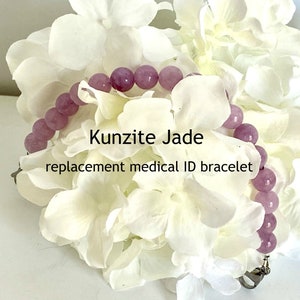 Kunzite Jade interchangeable medical ID bracelet women/ medical alert ID bracelet/replacement gemstone bracelet