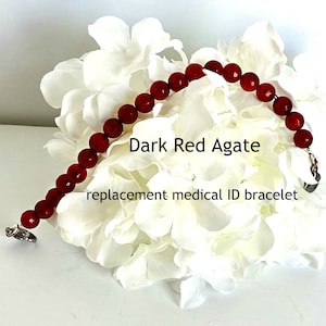 Dark Red Jade interchangeable medical ID bracelet women/ medical alert ID bracelet/replacement gemstone detachable bracelet