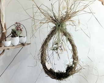 Couronne  d'herbe séchée en forme d'œuf/Décoration de Pâques/Couronne de porte