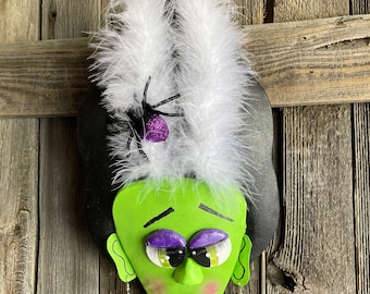 Handmade Frankenstein Bride Wreath Attachment, Halloween Monster Decor