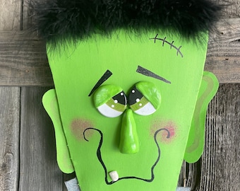 Frankenstein Halloween Wreath Attachment, Monster Wreath Sign