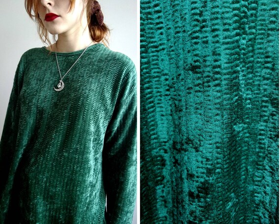Velvet Deep Forest Green Oversized Blouse 90s Eme