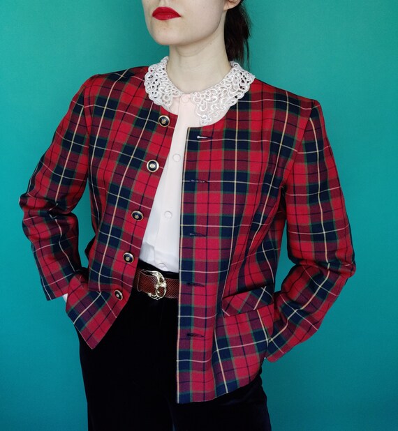 Vintage Red Green Blue Plaid Blazer Checkered Over