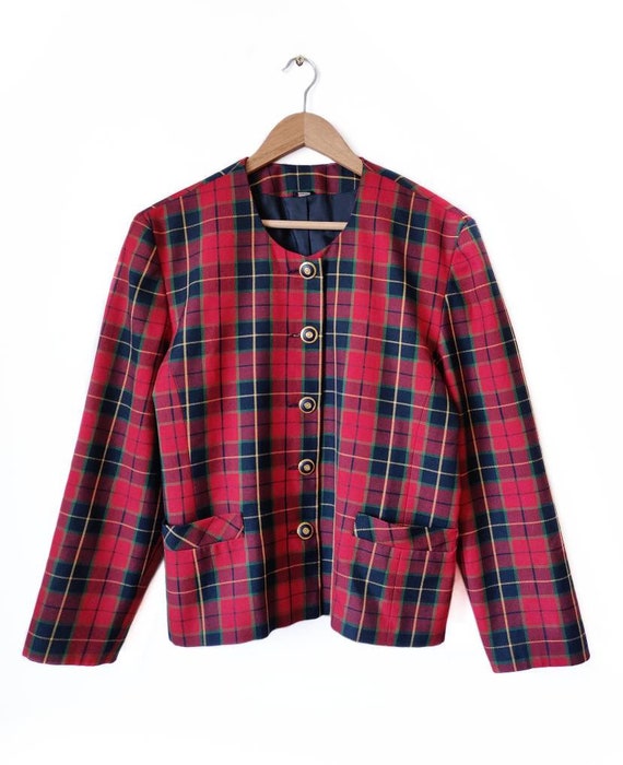 Vintage Red Green Blue Plaid Blazer Checkered Over