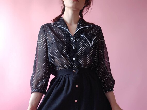 black and white polka dot button down shirt