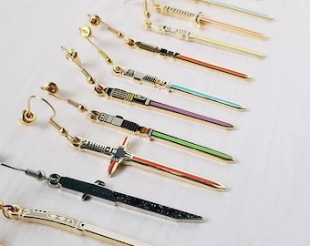 SERIES 1 Lightsaber dangle earrings [SINGLE] | individual purchase NOT pairs | hard enamel | gold silver nickel free jewelry