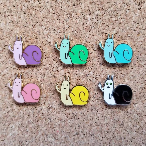 Rude Animals Snail - hard enamel pin set with color variations adventure time lich small cute middle finger creepy spooky tiny