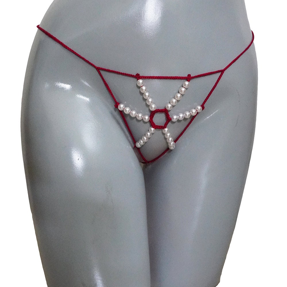 Black Cotton Silver Bell Chain G-String