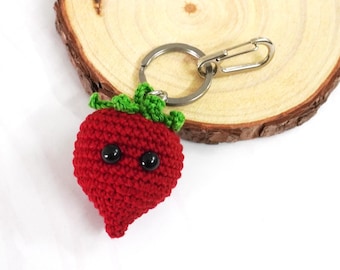 Handmade Strawberry Keychain | Cotton Yarn Charm, Bag & Backpack Accessory