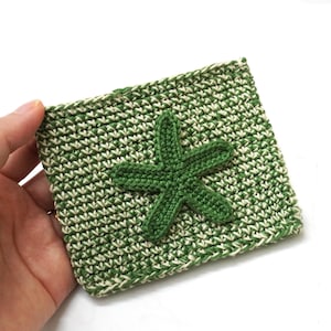 Handmade Cotton Crochet Wallet with Starfish Design - 10x12cm, 2 Compartments, Button Closure, Customizable Colors