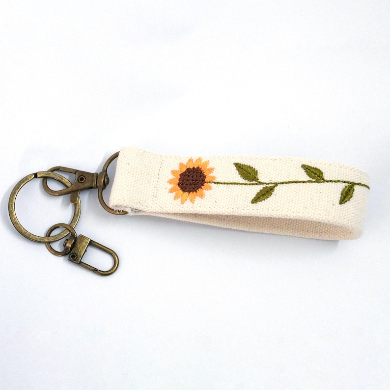 Porte-clés personnalisé tournesol, nom personnalisé porte-clés, porte-clés floral brodé, cadeau enseignant image 5