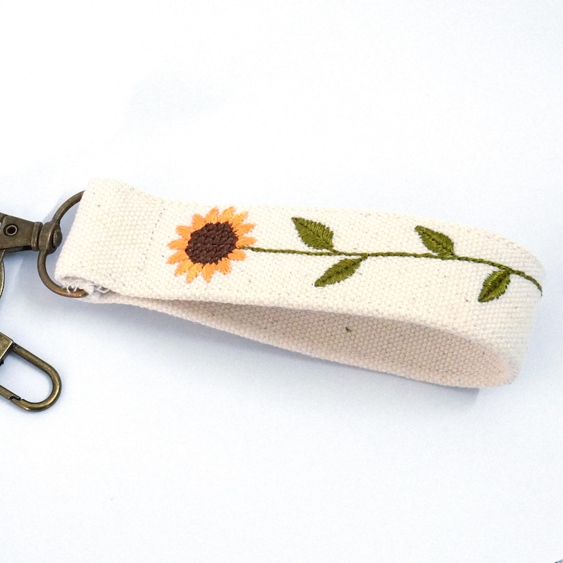 Porte-clés personnalisé tournesol, nom personnalisé porte-clés, porte-clés floral brodé, cadeau enseignant image 9