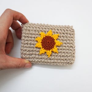 Crochet Card Holder - Handmade Wallet with Sunflower Design, Customizable Colors