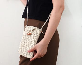 Bolso bandolera para teléfono de crochet hecho a mano: Monedero bohemio de algodón