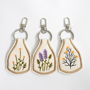 Personalized Floral Keychain, Custom Name Canvas Key Fob, Corporate Gifts for Clients