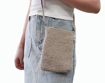 Handmade Crochet Cotton Phone Bag: Compact Crossbody with Adjustable Strap