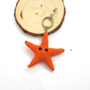 Handmade Crochet Starfish Keychain – Cotton Yarn Bag Charm – Holiday Edition – 50 Color Options
