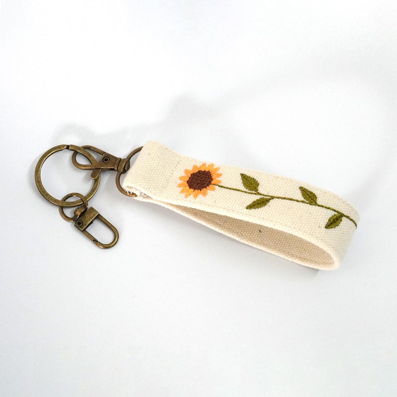 Porte-clés personnalisé tournesol, nom personnalisé porte-clés, porte-clés floral brodé, cadeau enseignant image 3