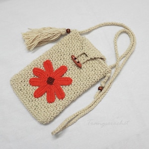 Handmade Crochet Crossbody Bag – Flower Cell Phone Purse – Small Adjustable Cotton Yarn Bag for Women