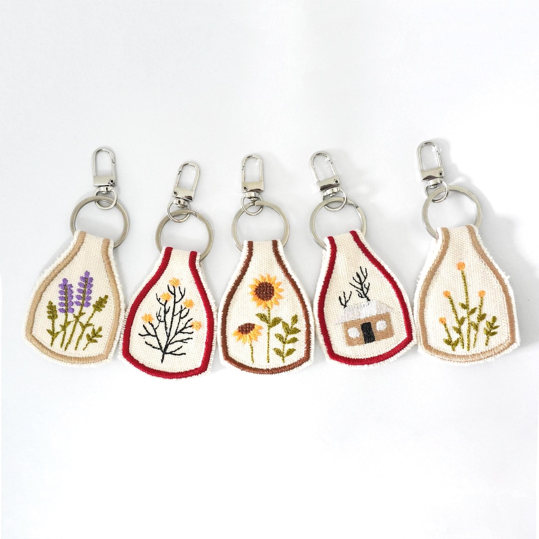 Personalized Embroidered Keychain, Custom Name Canvas Keychain ...