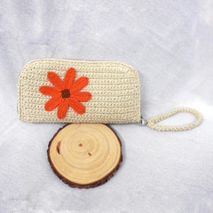 Handmade Crochet Clutch Wallet for Women with Flower Design - Soft Cotton Yarn, Zipper Wallet with Wrist Strap, Customizable Colors