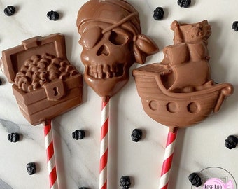 Pirate Belgian Chocolate Lollies! Skull, Pirate Ship and Treasure Chest Shaped Party Favours