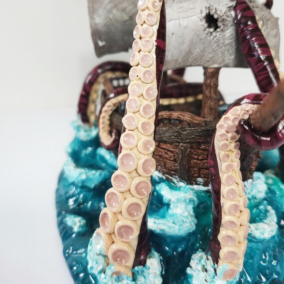 Kraken Attacking a Ship Diorama. Original, One-off Handmade Clay