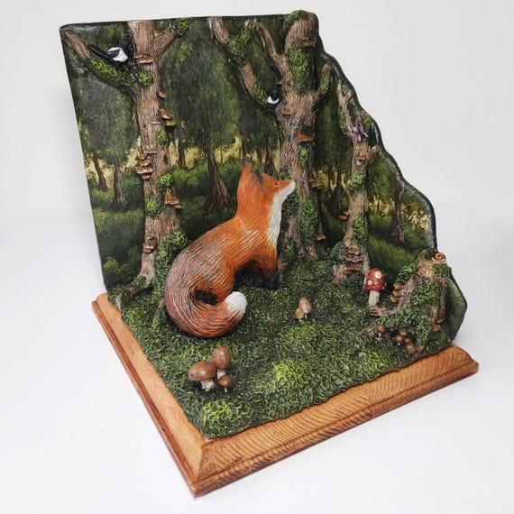 Fox Grove Square Bookshelf Diorama, Handmade and Original One-off