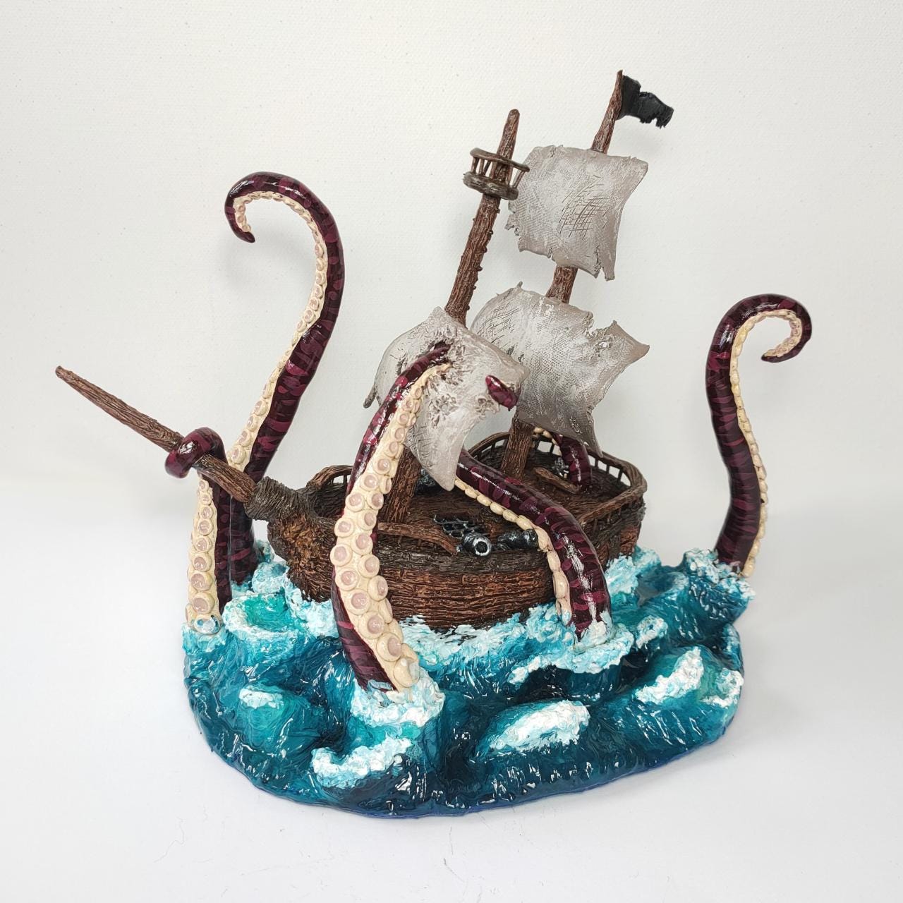Kraken Attacking a Ship Diorama. Original, One-off Handmade Clay