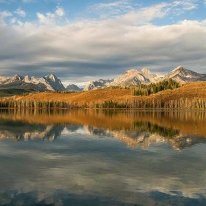 Sawtooth Mts, Rocky Mountains,Idaho, Lake Reflection photo. Offering Landscape Photography in Prints, Canvas and Metal Art. Home wall decor.