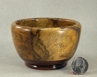 Small Wood Bowl, Segmented Black Limba Wood with Walnut Base