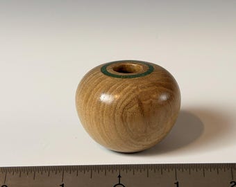 Tiny Turned Hollow Form, American Elm with Chrysocolla Inlay