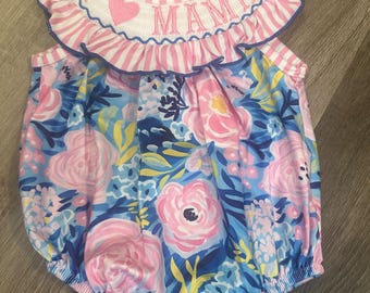 I love Mama baby Romper, smock floral love my mom romper, baby smock love mama romper, embroidered smock I love mama, baby gift, floral mama