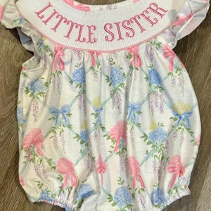 Little Sister romper, smocked little sister bubble, toddler smocked Romper, Baby Smock Romper, floral romper,embroidery little sister smock