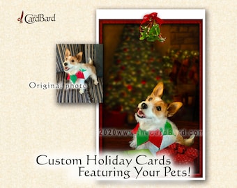 Custom Pet Christmas Card - "Mistletoe" - Personalized Pet Holiday Photo Card - Pet Portrait