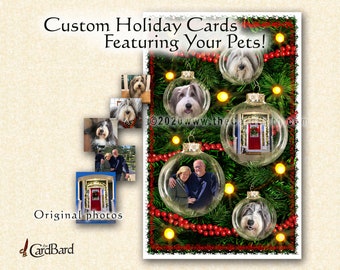 Custom Pet Holiday Cards - "Christmas Balls" - One pack of 20 Cards/Envelopes with your choice of inscription