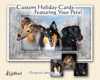 Holiday Pet Photo Card - "Etched in Glass" - Beautiful Personalized Photo Card - Pet Portrait