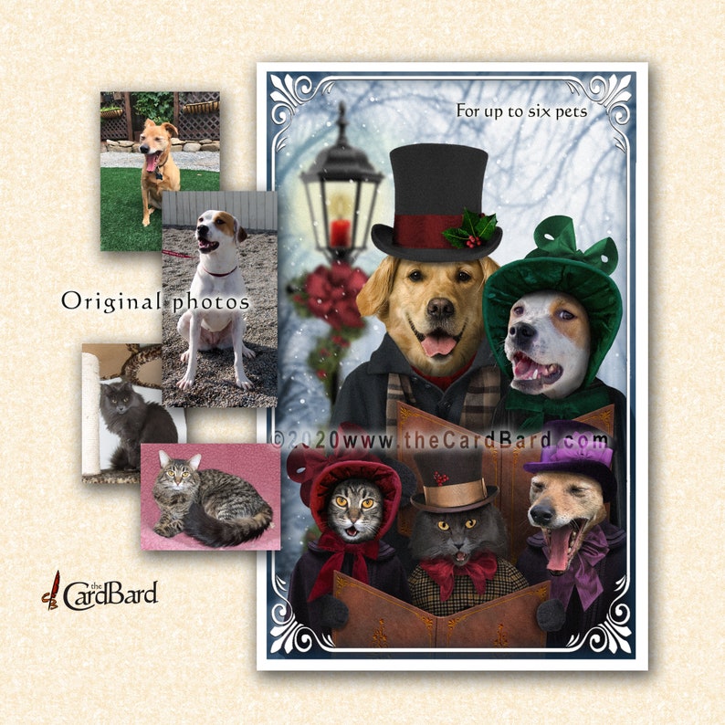 Custom Pet Christmas Card A-Caroling Personalized Pet Holiday Card Pet Portrait image 10