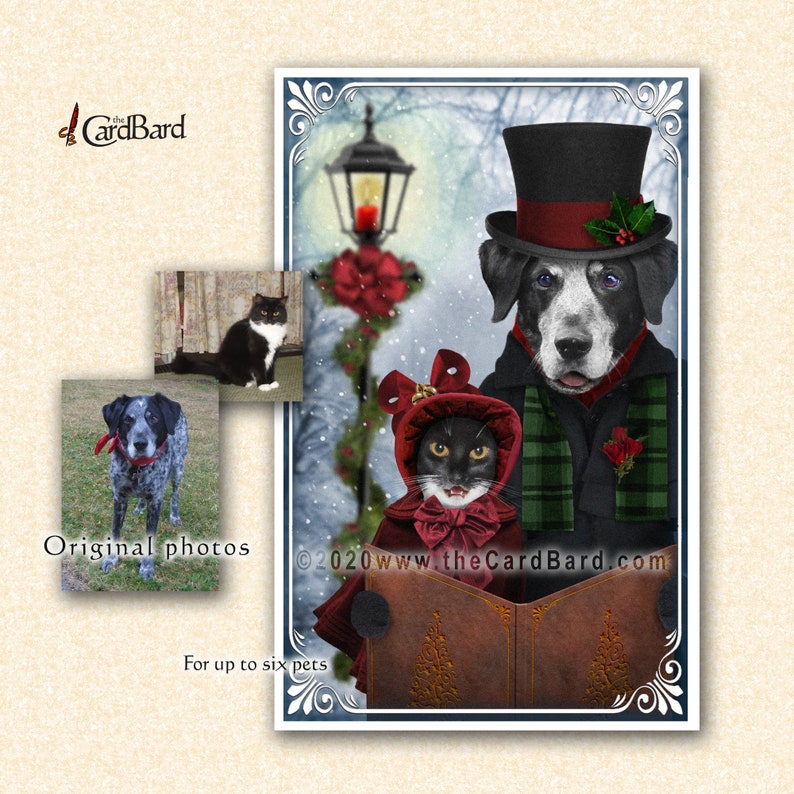 Custom Pet Christmas Card A-Caroling Personalized Pet Holiday Card Pet Portrait image 9