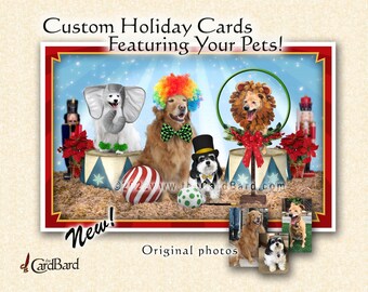Custom Pet Holiday Card - "Christmas Under the Big Top" - One pack of 20 Cards/Envelopes with your choice of inscription