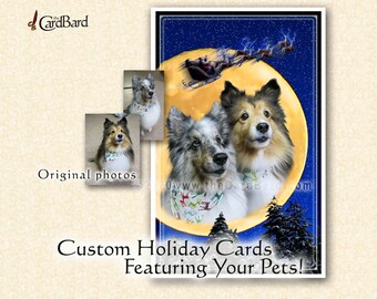 Custom Pet Christmas Card - "Santa's Ride" - Personalized Holiday Pet Card - Pet portrait