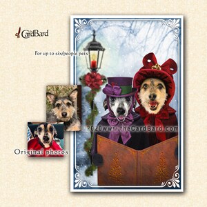 Custom Pet Christmas Card A-Caroling Personalized Pet Holiday Card Pet Portrait image 6