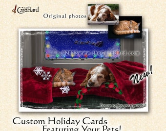 Custom Pet Holiday Card - "Christmas Catnap" - One pack of 20 Cards/Envelopes with your choice of inscription