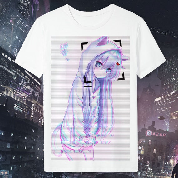 tshirt nekomimi cat kitty kitten girl laura bodewig charlotte dunois  kawaii anime manga japan japanese cyberpunk aesthetic vaporwave