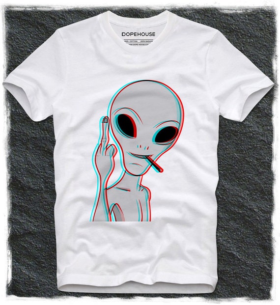 T Shirt Alien Trippy Ufo Finger Fuck You Middle Flip Bird Etsy
