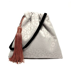 Little silver handbag with tassel, unique purse, eco friendly bag, recycled bag, boho bag, mini evening purse, boho girl gift, luxury bag